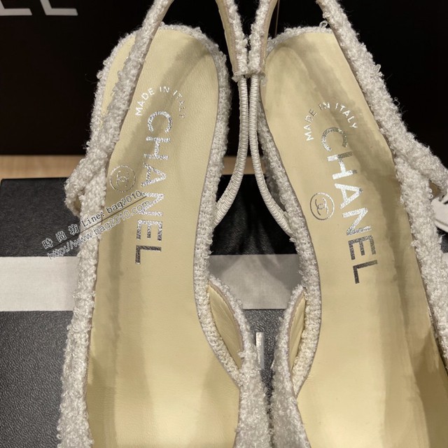 Chanel專櫃經典款女士拼色涼鞋 香奈兒時尚slingback拼色涼鞋平跟鞋中跟鞋 dx2582